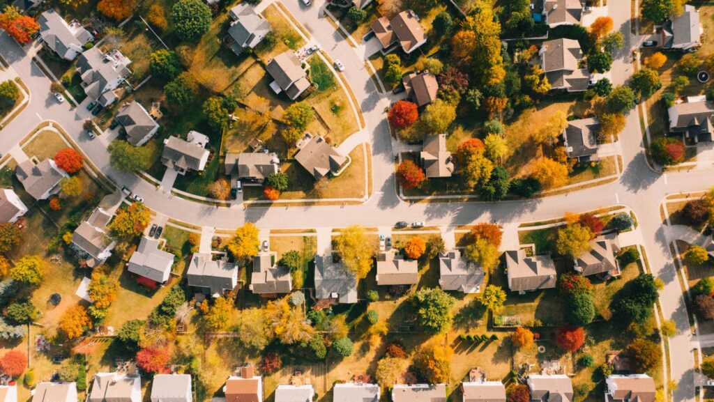 Fall residential neighbourhood from above